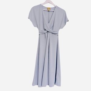 Vintage H&M Light Blue Midi Dress Fit & Flare Cap Sleeve cross drape Sz 2